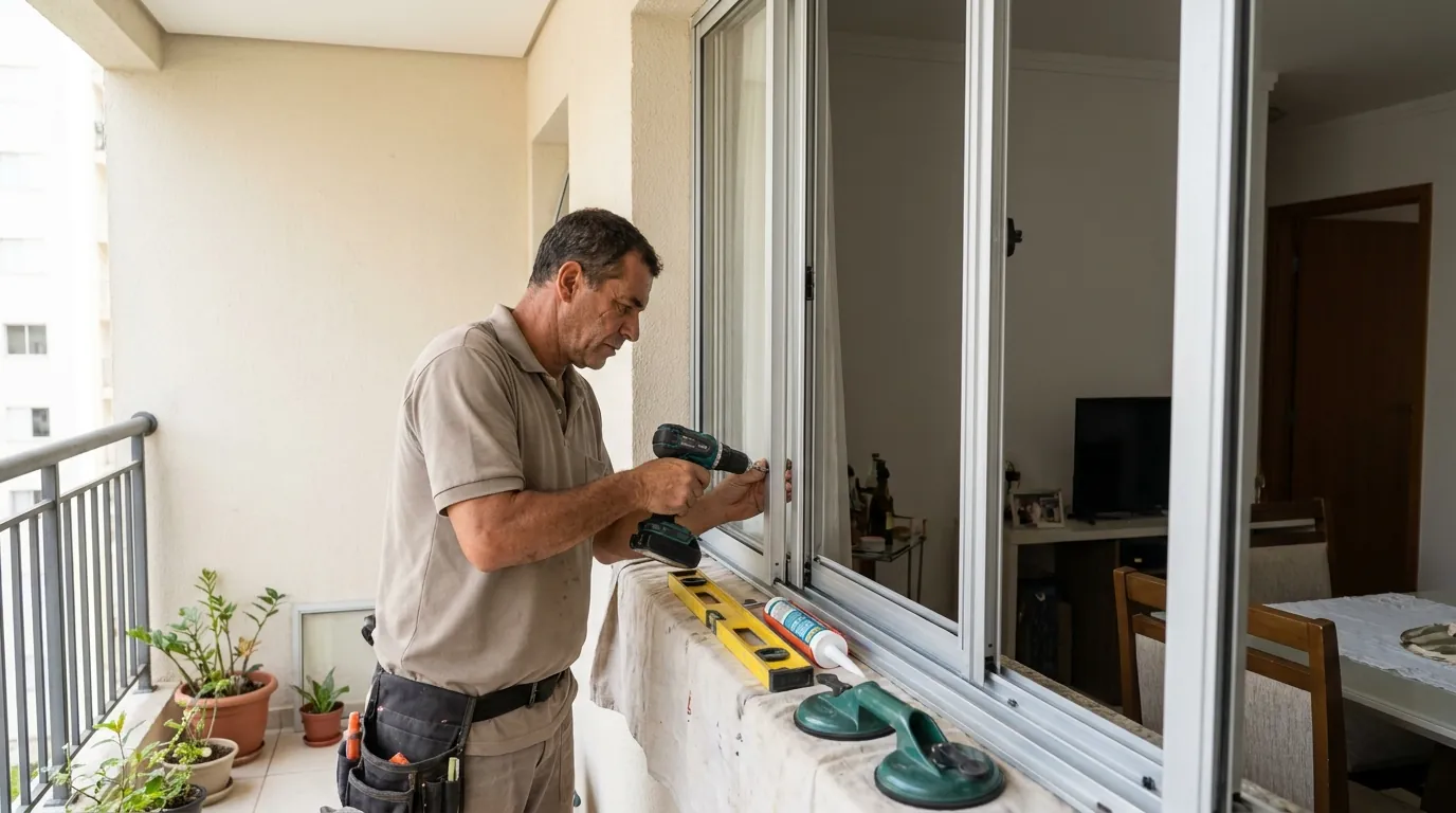 Troca de vidro em janela residencial